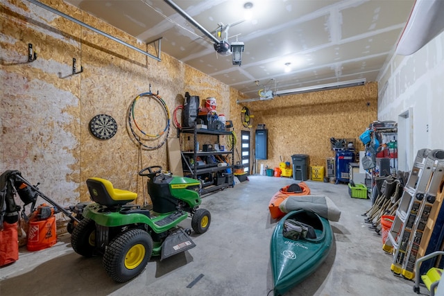garage with a garage door opener