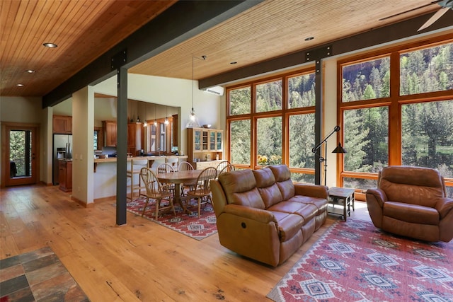 318 Mt Highway 56, Noxon, MT 59853 - living room featuring wooden ceiling, healthy amount of natural light, light wood finished floors, and recessed lighting