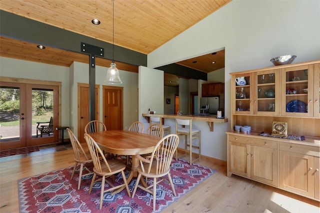 318 Mt Highway 56, Noxon, MT 59853 - dining room featuring french doors, wooden ceiling, light wood-style floors, and lofted ceiling