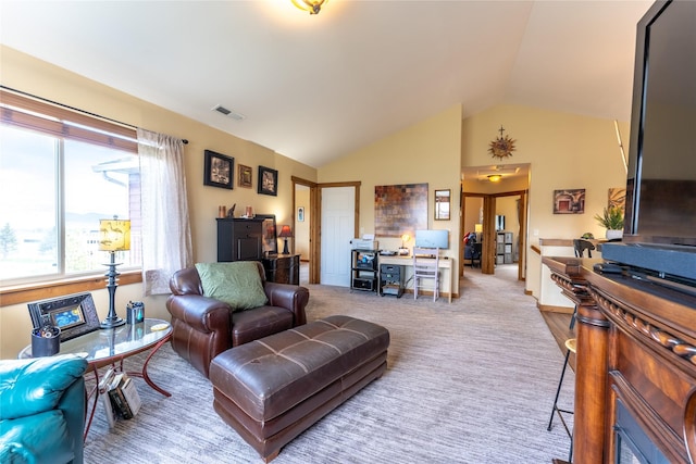 living area with lofted ceiling