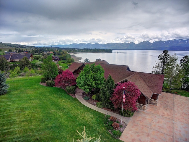 34520 Rocky Point Rd, Polson, MT 59860 - drone / aerial view of a water and mountain view