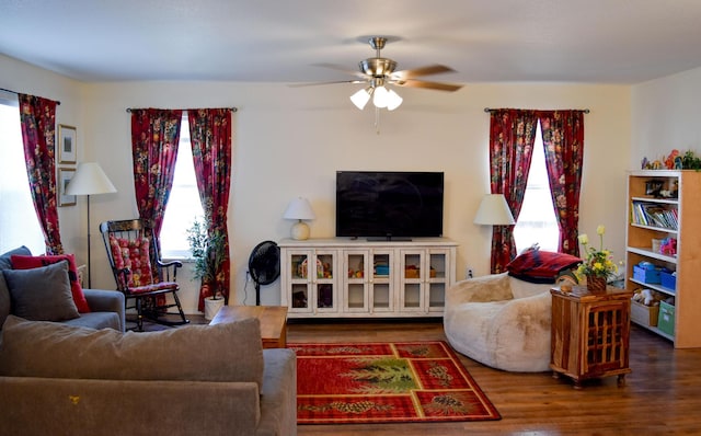 35881 Warbler Dr, Ronan, MT 59864 - living room featuring plenty of natural light, wood finished floors, and ceiling fan