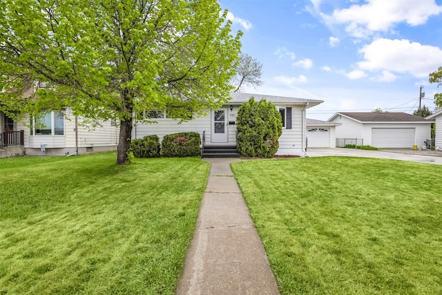 501 23rd Ave NE, Great Falls, MT 59404 - view of property hidden behind natural elements featuring concrete driveway, a front yard, and a detached garage