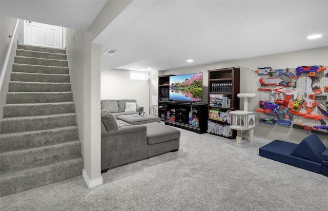 501 23rd Ave NE, Great Falls, MT 59404 - carpeted living area featuring stairway, baseboards, and recessed lighting
