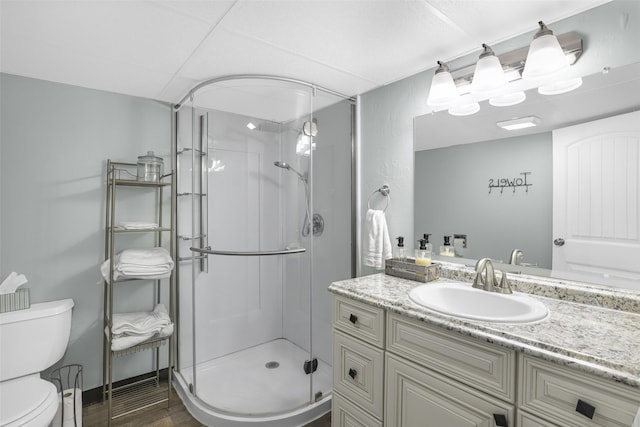 501 23rd Ave NE, Great Falls, MT 59404 - full bath featuring toilet, a shower stall, and vanity