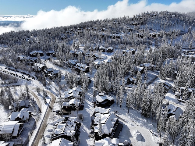 snowy aerial view featuring a residential view
