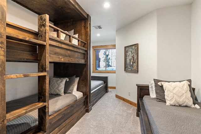 bedroom with carpet flooring, recessed lighting, and baseboards