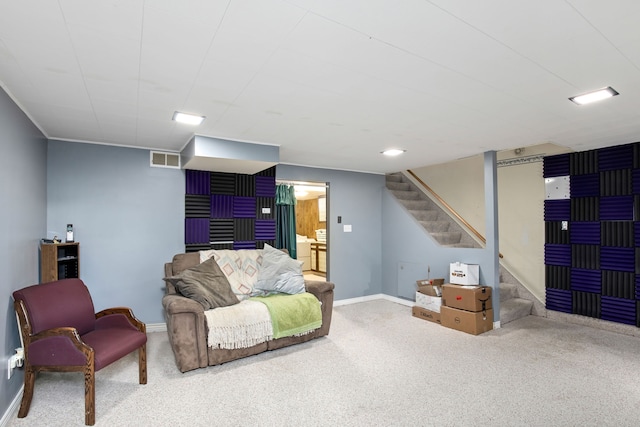1200 32nd St S Unit 6, Great Falls, MT 59405 - living area with stairs, carpet floors, and baseboards