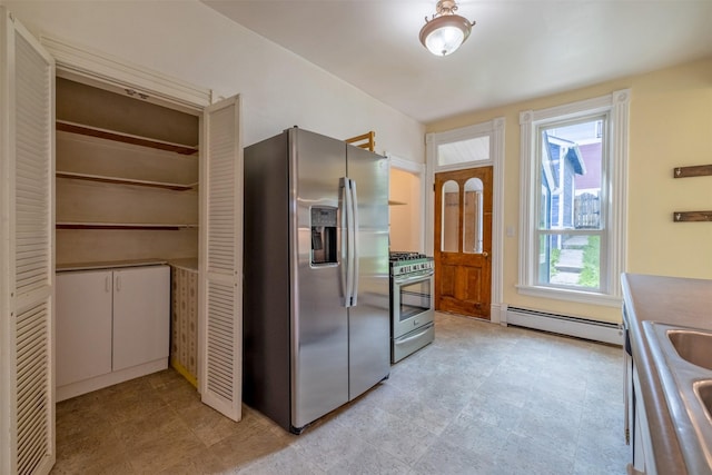 kitchen featuring appliances with stainless steel finishes and baseboard heating