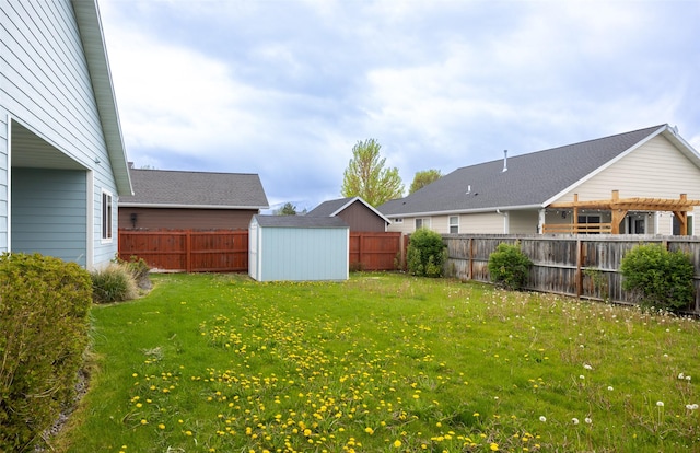 view of yard featuring a storage unit and an outbuilding