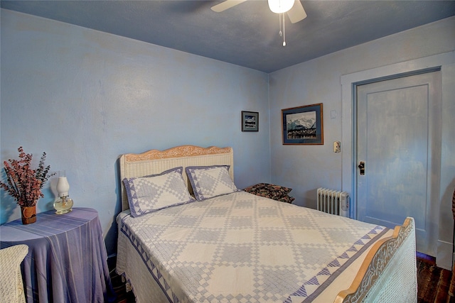 110 N 2nd Ave, Hot Springs, MT 59845 - bedroom featuring radiator, wood finished floors, and ceiling fan