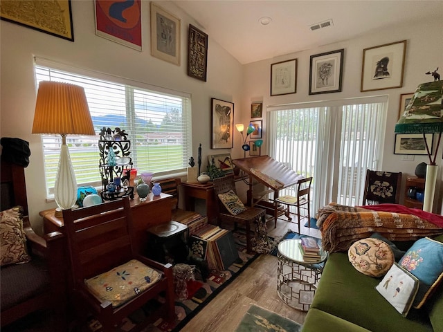 998 Mount Silcox Dr, Thompson Falls, MT 59873 - living area featuring wood finished floors and high vaulted ceiling
