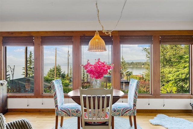 15222 Mt Highway 35, Bigfork, MT 59911 - dining area with plenty of natural light, wood finished floors, and a water view