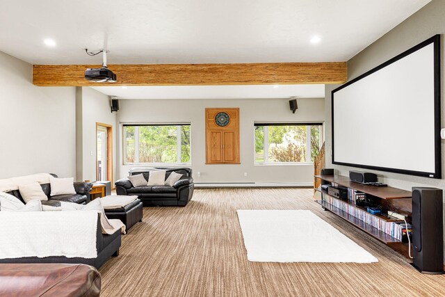 207 Cyprus Dr, Butte, MT 59701 - home theater room with beam ceiling, recessed lighting, healthy amount of natural light, a baseboard heating unit, and baseboards