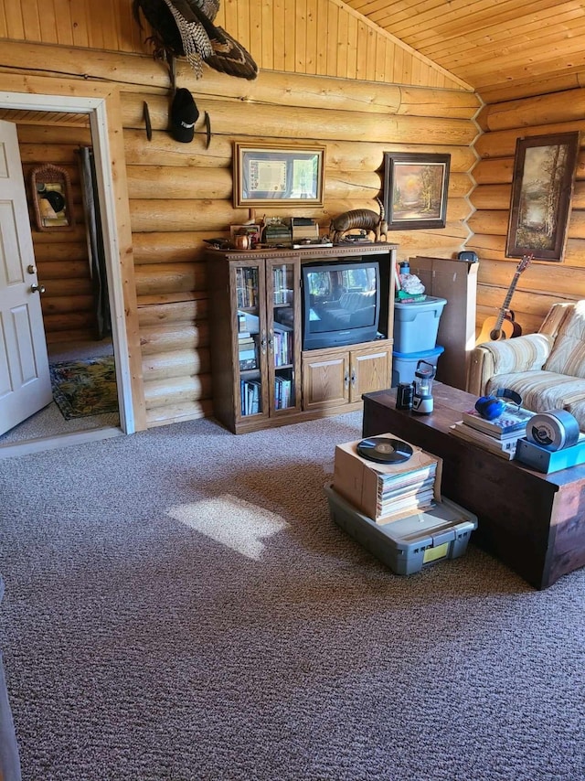 127 Lonely Moose Ln, Alberton, MT 59820 - carpeted living room with wooden ceiling and log walls