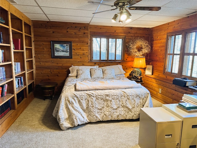 215 Somerset Dr, Kalispell, MT 59901 - bedroom with wood walls, carpet, and a drop ceiling