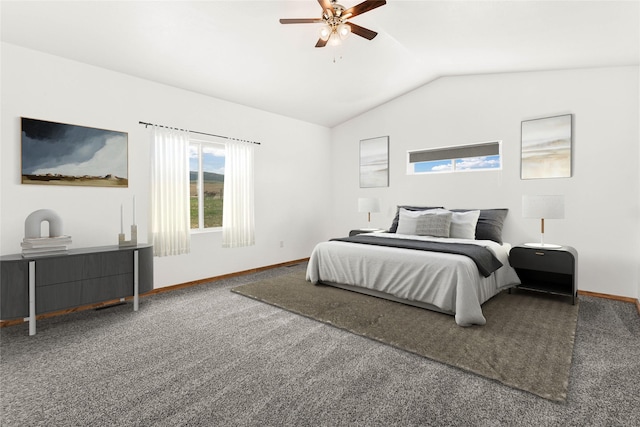 4452 Ludwig Ln, Stevensville, MT 59870 - carpeted bedroom with lofted ceiling, baseboards, and ceiling fan