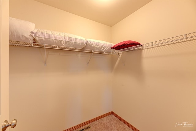 walk in closet with carpet