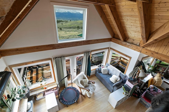 2879 Soft Rock Rd, Corvallis, MT 59828 - living area with french doors and wood finished floors