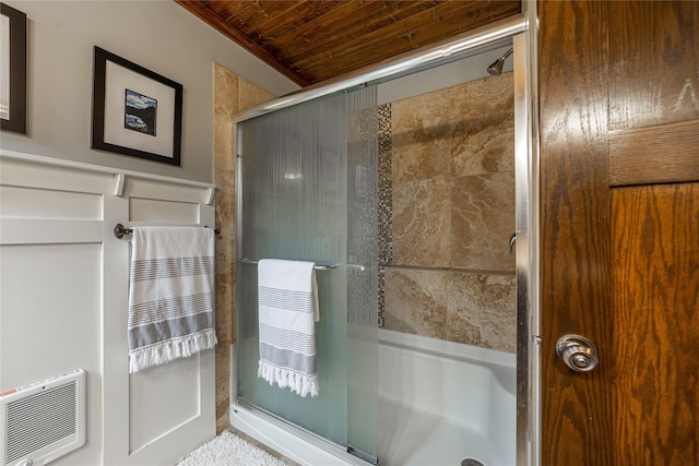 277 Ridge Loop Rd, Rexford, MT 59930 - full bath featuring a shower with door and wooden ceiling