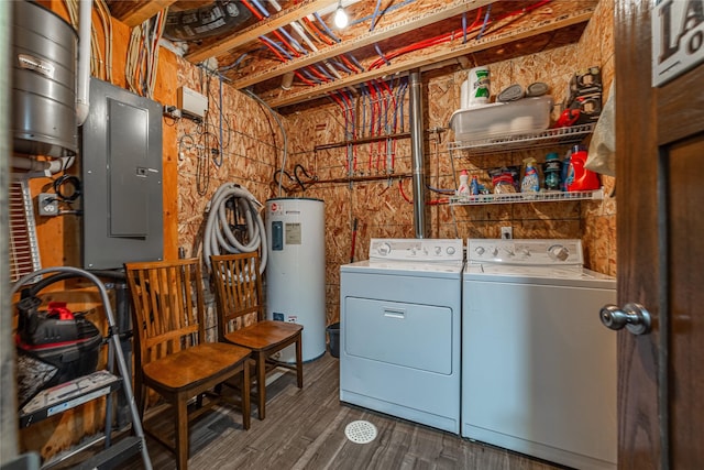 277 Ridge Loop Rd, Rexford, MT 59930 - washroom featuring electric panel, electric water heater, independent washer and dryer, and dark wood-style floors