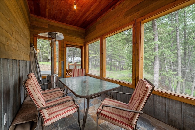 277 Ridge Loop Rd, Rexford, MT 59930 - sunroom with wood walls, wooden ceiling, and stone finish floors
