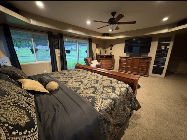 614 Johnson Ln, Superior, MT 59872 - carpeted bedroom with access to exterior, recessed lighting, and ceiling fan