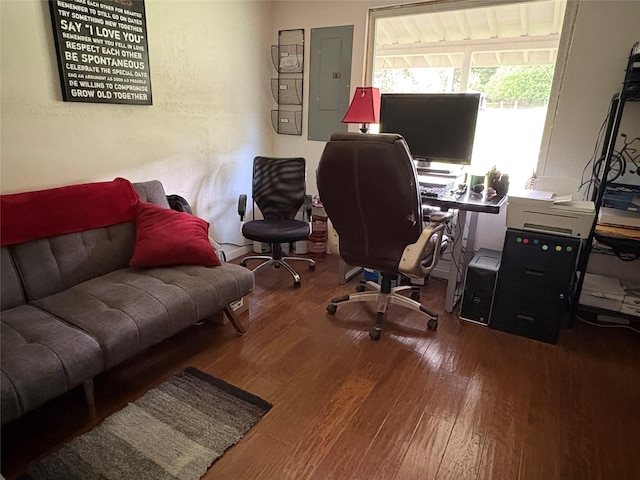 614 Johnson Ln, Superior, MT 59872 - office area with electric panel and wood finished floors