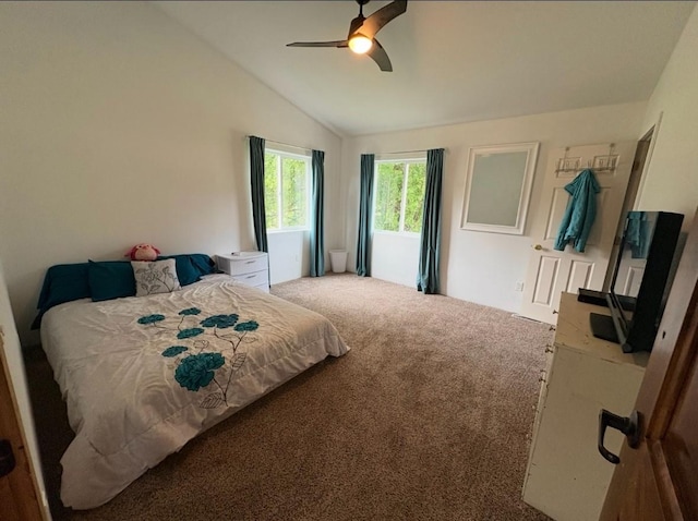 614 Johnson Ln, Superior, MT 59872 - bedroom with lofted ceiling, carpet, a ceiling fan, and access to outside