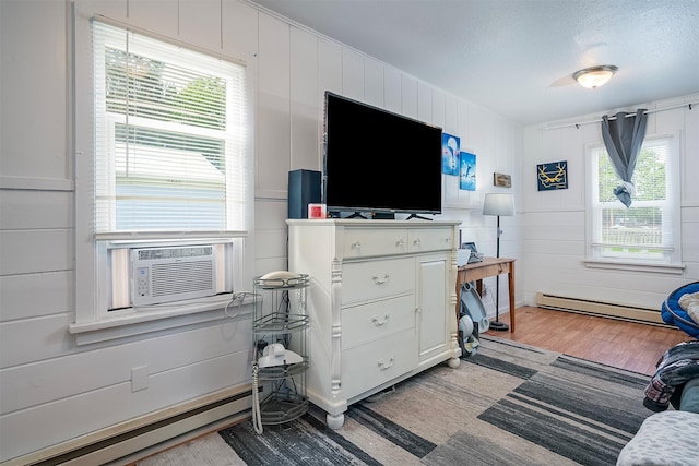 705 3rd St W, Polson, MT 59860 - bedroom with baseboard heating, a baseboard radiator, multiple windows, and light wood-style flooring