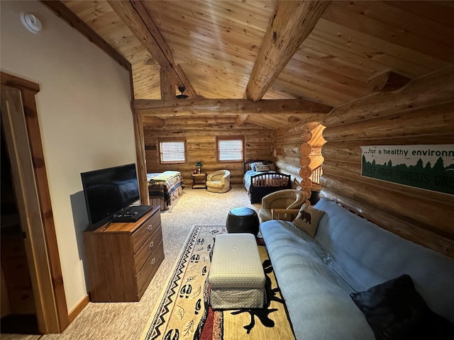 3966 Main Boulder Rd, Big Timber, MT 59011 - bedroom with rustic walls, wooden ceiling, and carpet
