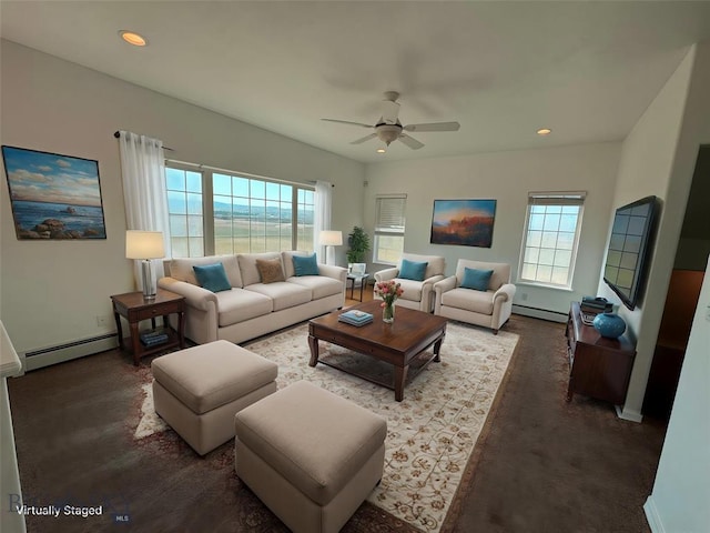 4160 Geneva Ln, Butte, MT 59701 - living area with a baseboard radiator, healthy amount of natural light, ceiling fan, and recessed lighting