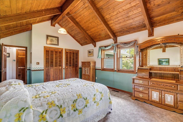 70 Dune Hill Ln, Great Falls, MT 59404 - bedroom with light carpet, wood ceiling, two closets, and baseboards
