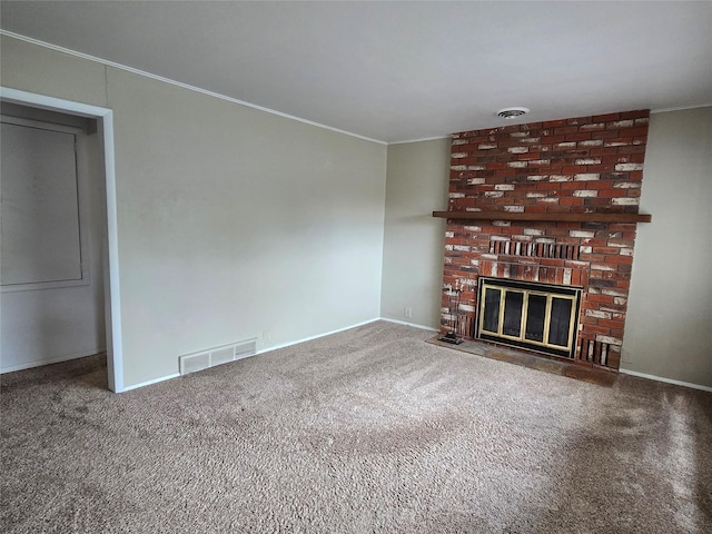 3421 4th Ave N, Great Falls, MT 59401 - unfurnished living room featuring ornamental molding, carpet, baseboards, and a fireplace