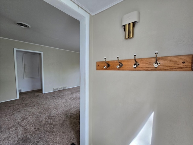 3421 4th Ave N, Great Falls, MT 59401 - mudroom featuring carpet and crown molding