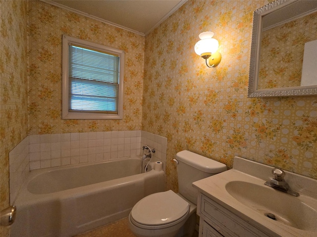 3421 4th Ave N, Great Falls, MT 59401 - full bathroom featuring crown molding, a garden tub, toilet, and vanity