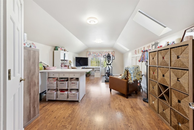 150 Painted Mdws, Butte, MT 59701 - office space with a skylight, wood finished floors, and vaulted ceiling