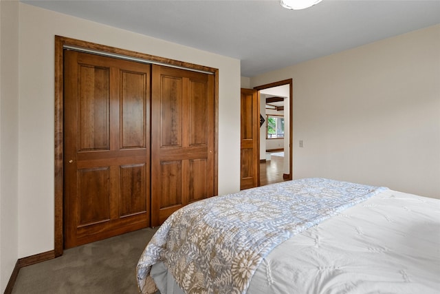38941 Baypoint Ln, Polson, MT 59860 - bedroom with dark carpet, a closet, and baseboards