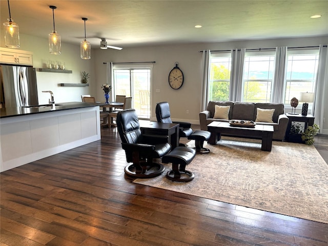 2567 Reardon Rd, Helena, MT 59602 - living room featuring dark wood-style flooring, recessed lighting, and baseboards