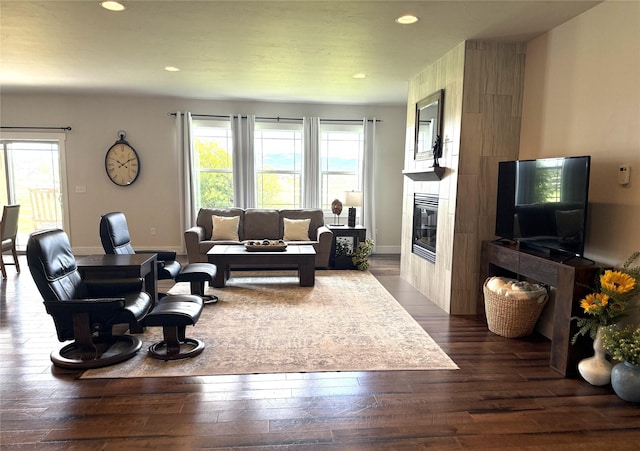2567 Reardon Rd, Helena, MT 59602 - living area with a fireplace, dark wood finished floors, recessed lighting, and baseboards