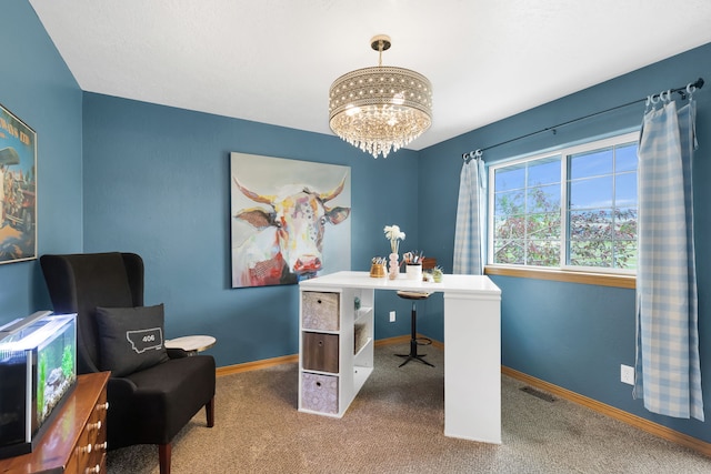 5634 Fairview Ln, Florence, MT 59833 - carpeted office space featuring a chandelier and baseboards