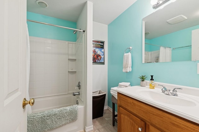 33604 Whitecap Ln, Bigfork, MT 59911 - full bathroom featuring shower / bath combination with curtain, vanity, and tile patterned flooring