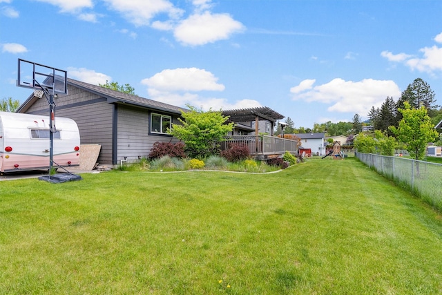 4884 Lower Miller Creek Rd, Missoula, MT 59803 - view of yard with a pergola, a wooden deck, and a playground