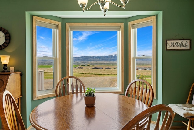 33 Windy Meadow Dr, Townsend, MT 59644 - dining space featuring a chandelier, baseboards, and a mountain view