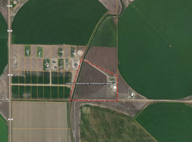 33 Windy Meadow Dr, Townsend, MT 59644 - aerial map of property and surrounding area featuring property parcel outlined