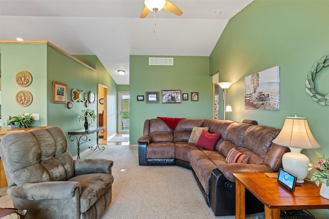 33 Windy Meadow Dr, Townsend, MT 59644 - carpeted living room with a ceiling fan, lofted ceiling, and baseboards