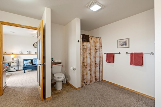 33 Windy Meadow Dr, Townsend, MT 59644 - full bathroom featuring toilet, carpet floors, a shower with curtain, and baseboards