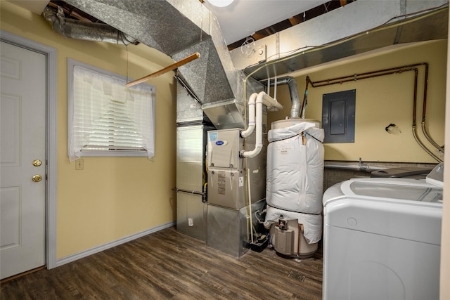 280 Hartt Hill Dr, Kalispell, MT 59901 - utility room featuring electric panel, washing machine and dryer, and water heater
