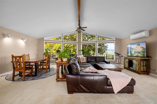 280 Hartt Hill Dr, Kalispell, MT 59901 - carpeted living area featuring a wall mounted AC, a ceiling fan, and baseboards