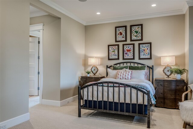 3070 River Lakes Dr, Whitefish, MT 59937 - carpeted bedroom with ornamental molding, baseboards, and recessed lighting